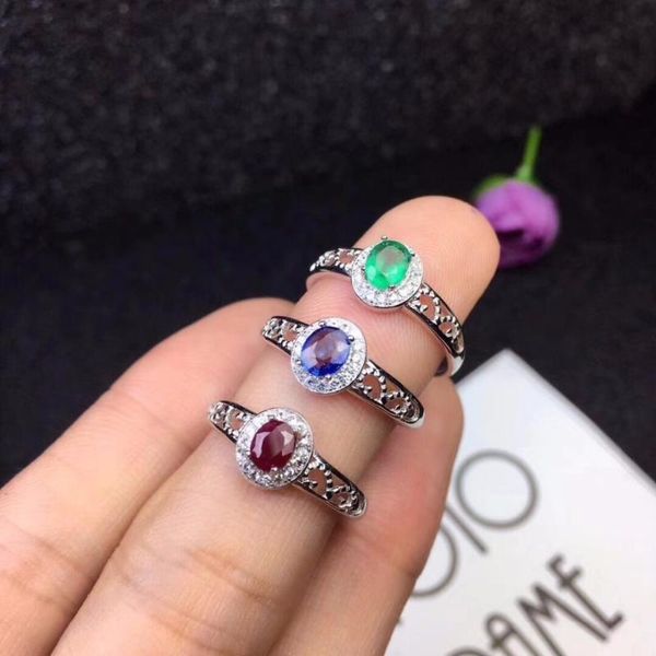 

selling ladies ring, natural emerald, natural ruby, tanzanite ring, 925 sterling silver, Golden;silver