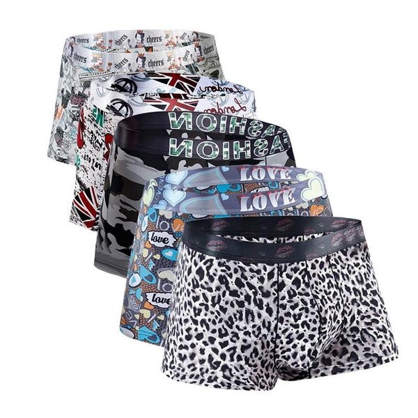 

2020 breathable ice silk men fashion underwear pouch printed underpants soft briefs shorts undies male clothes letter, Black;white