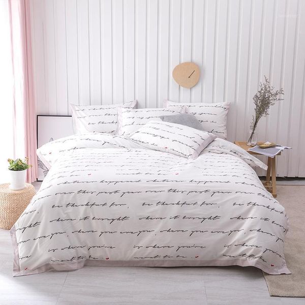 

modern text and leaves printed  king size duvet cover bedding set, printed bed sheet,100%cotton ultra soft unique bedding,1