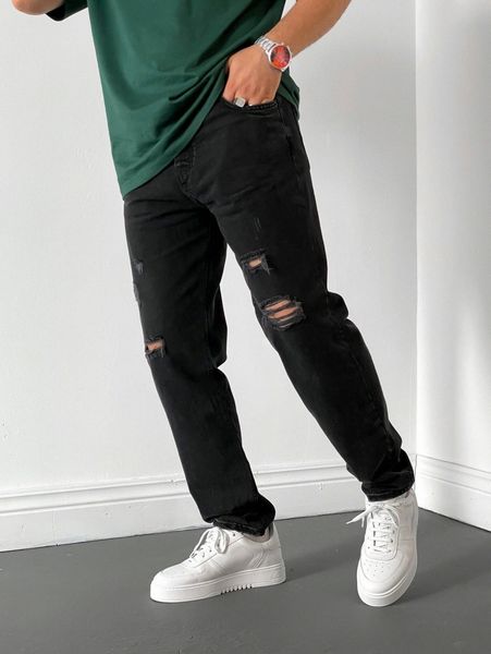 

men ripped straight leg jeans w0yv#, Blue