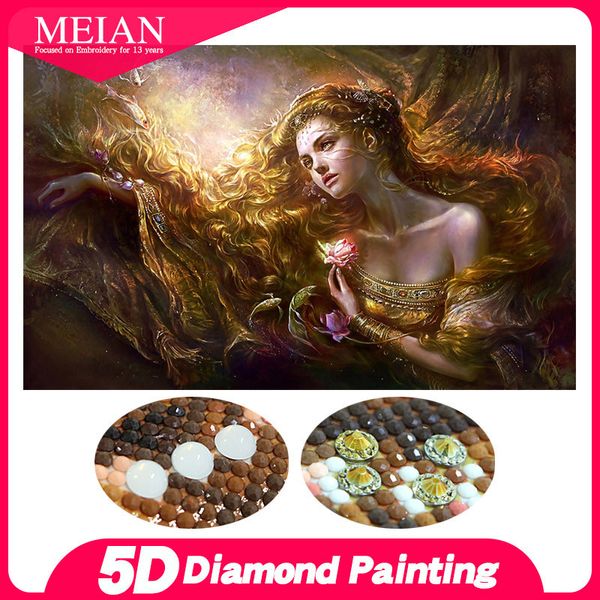 Meian Speciale a forma di diamante ricamo Beauty Lady 5D Diamond Painting Cross Stitch 3D Diamond Mosaic Full Drill Kit per la casa 201201