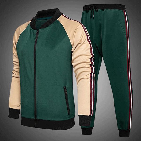 

b2021bermuda european men's brand slim suit hip hop print long sleeve sportswear new v-neck embroidered cotton zipper, Gray