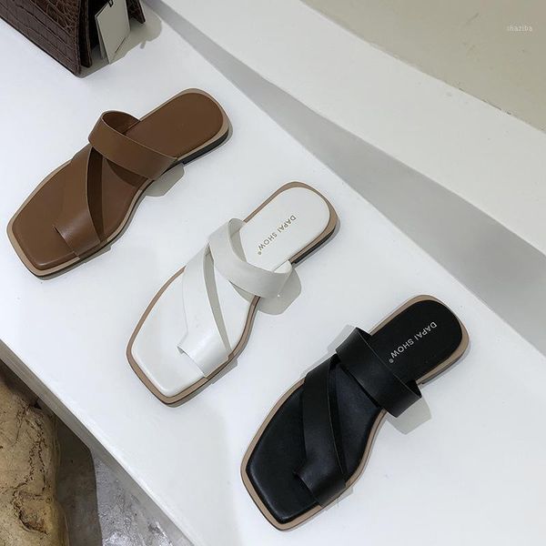 

slippers summer 2021 lazy casual style ~ simple toe set vacation sandals female wear low heel soft bottom roman female1, Black