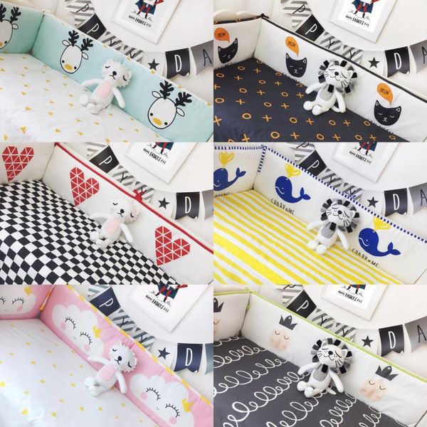 

4 bumpers +1 sheet , fashion crib bumpers cotton baby bed bumper baby cot sets bed around protector pink clouds deer whale crown