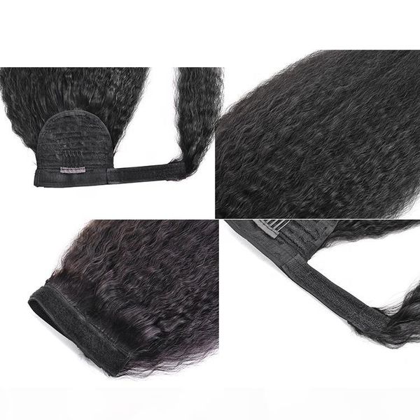 

kinky straight ponytail clip in human hair extensions wraps italian yaki kinky drawstring ponytail remy brazilian hair kinky pony tail 140g, Black