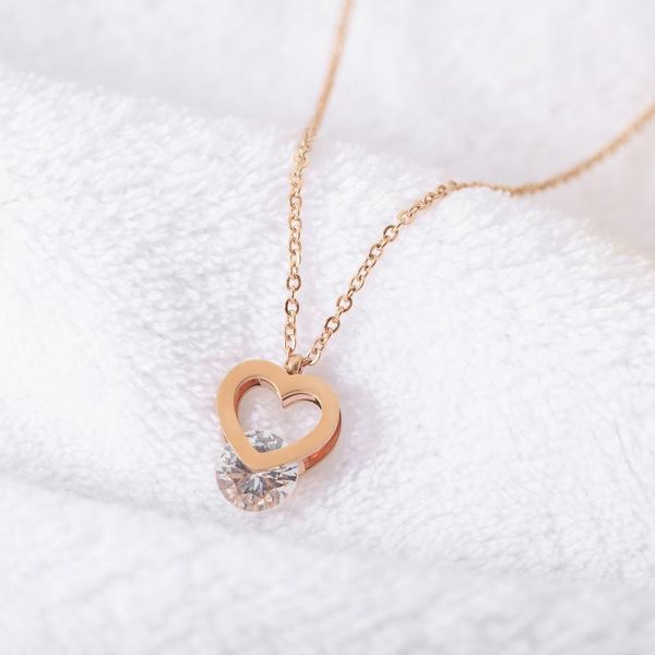 

pendant necklaces necklace stainless steel crystal long rose gold heart, Silver