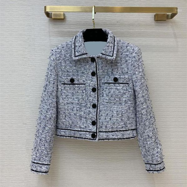 

european and american women's clothing 2020 summer new style long sleeve lapel single breasted fashionable tweed jacket1, Black;brown