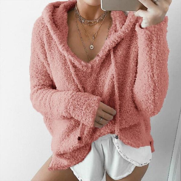 

7 colors autumn explosion womens ma haimao hooded faux lambswool sweatshirts loose warm female clothing plus size, Black