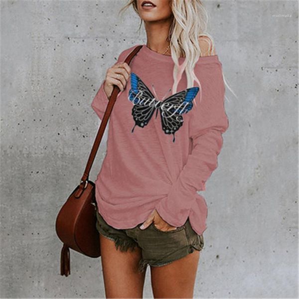 

trend big round neck loose tees clothes designer female casual long sleeve pullover hoodies women butterfly pattern sweatshirts fashion, Black