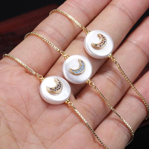 

5pcs/lot sky dark blue mix cz paved gold crescent new moon charm pearl shell connector beads thin link woman bracelets jewelry, Golden;silver