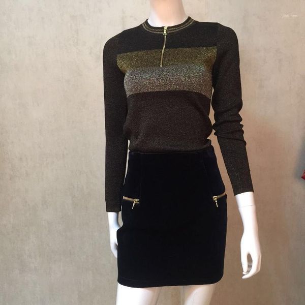 

16 autumn gold thread spell color flash slim fit zipper knitting shirt sweater m6181, White;black