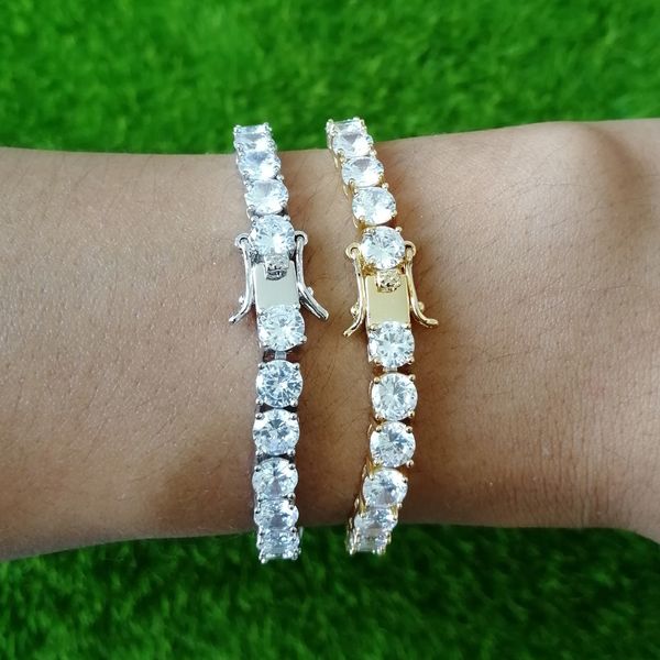 

5mm single tennis row bracelet copper micro inlaid zircon hip-hop bracelet tennis chain ji3lc, Golden;silver