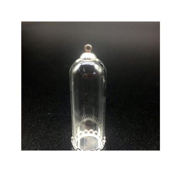

20sets/lot 50*18mm bell tube wishing glass globe jars silver plated lace base 8mm beads cap set diy glass vials pendant bbyuyn, Bronze;silver