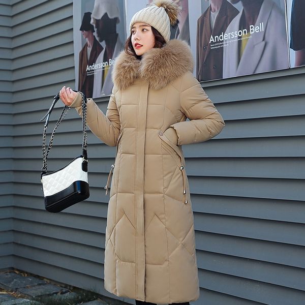 

fashion slim fur collar coat new winter jacket women casual long hooded parka coat female office lady 201027, Black