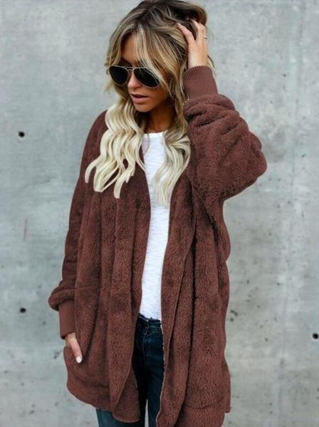 

autumn winter temperament turn down collar coats zipper with belt women loose lamb hair pu fur jacket, Black
