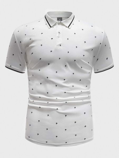 

men coconut tree & striped pattern polo shirt w37y#, White;black