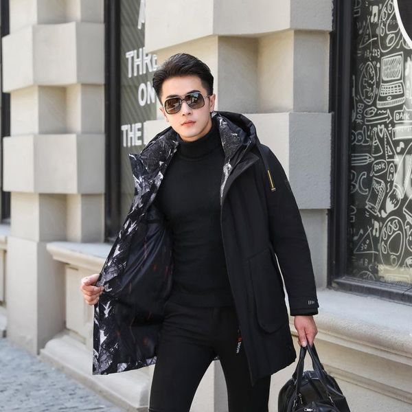 

more middle-aged warm men's hooded jacket collar men long winter coats in the protective coat1, Black