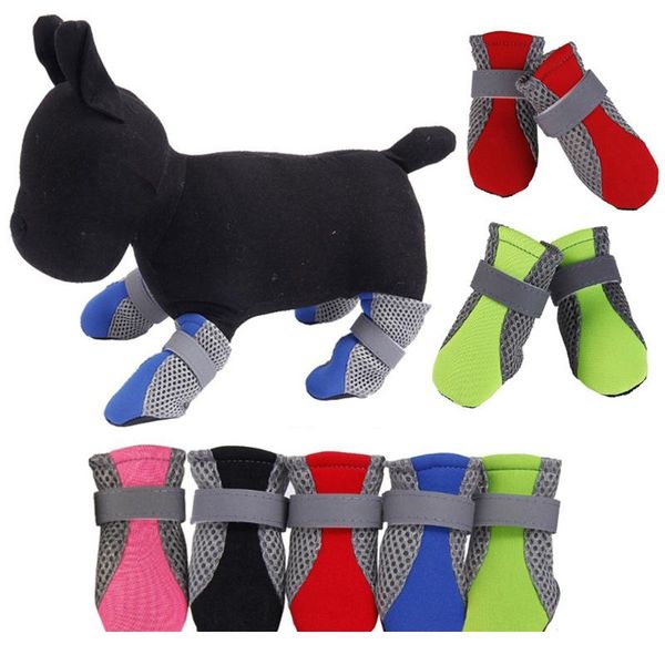 

4pcs/lot casual anti-slip small dog shoes cute pet shoes reflective breathable soft bottom mesh d sqctxx