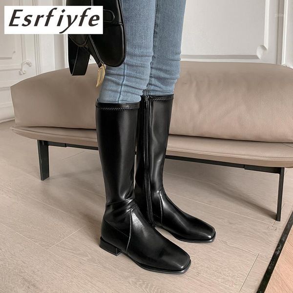 

boots esrfiyfe 2021 knee high autumn winter women shoes zipper low heel tall microfiber flock ladies black1, Black