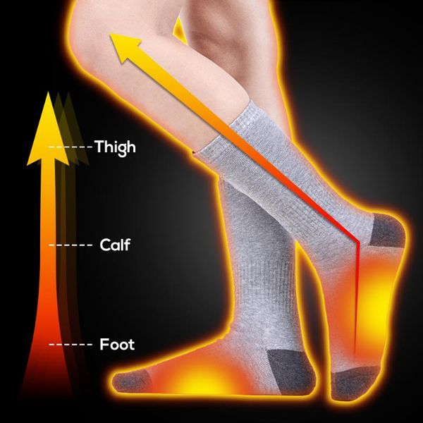 

heated socks thicken warmer socks rechargeable battery powered winter warm high tube men women ice fishing skiing, Black