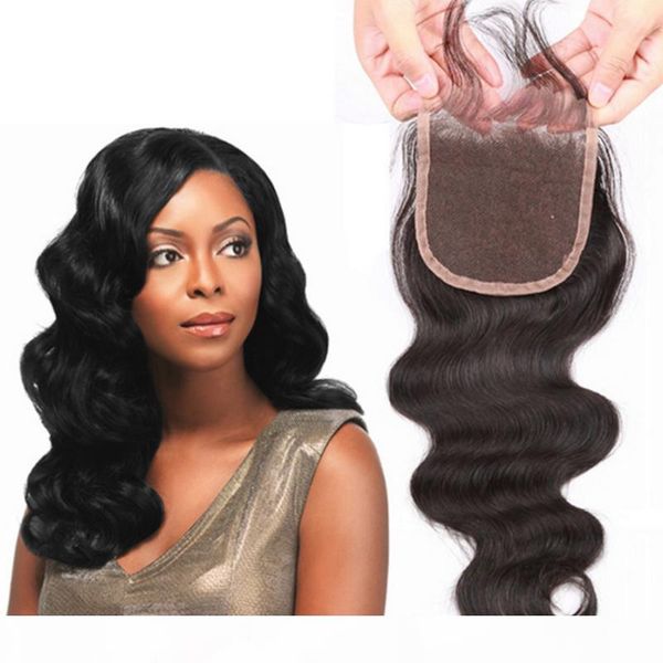 

4x4 lace closure body wave 8- inches remy brazilian body wave human hair closure, Black;brown