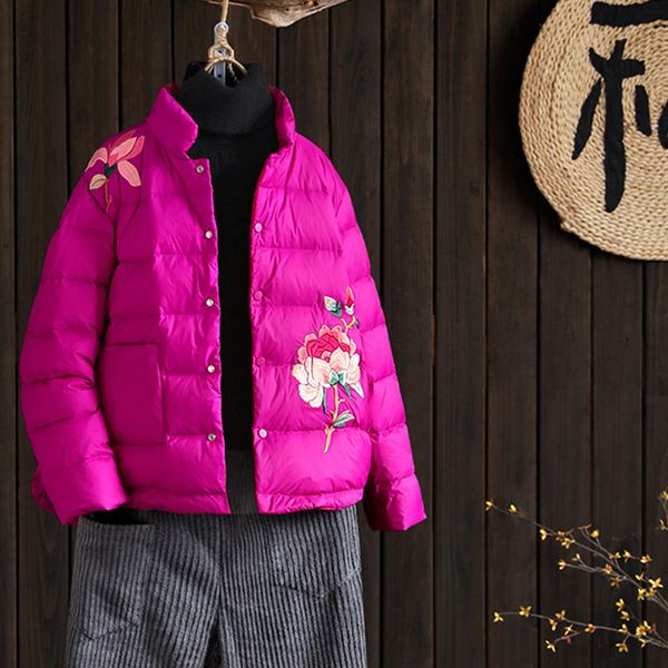 

white duck super light feather paka, short embroidered coat, women's clothes in 2020