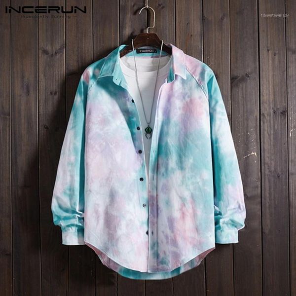 

men's casual shirts incerun men shirt tie-dye gradient harajuku long sleeve lapel blouse vacation button loose retro fashion s-5xl1, White;black