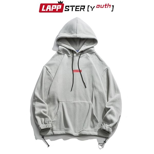 LAPPSTER-Youth Men Polar Fleece Harajuku Felpe con cappuccio Ricamo Pullover Felpe oversize Felpe con cappuccio moda coreana 201027