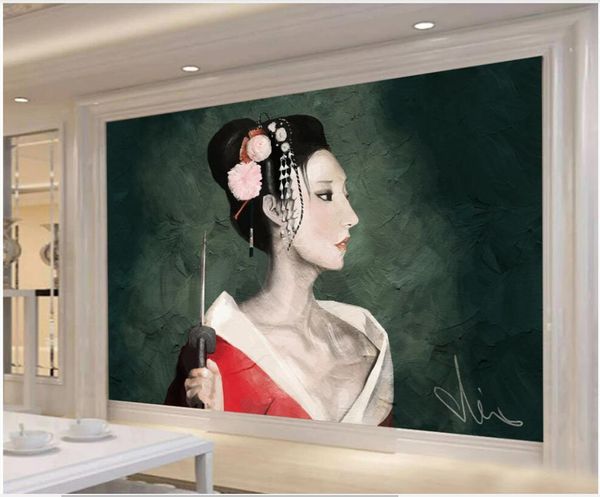 

3d wallpaper custom p mural hand drawn young woman with katana background living room home decor 3d wall murals wallpaper for walls 3 d