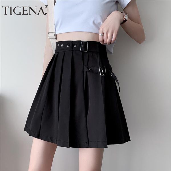 

tigena korean cute mini pleated skirt women spring summer fashion plus size 5xl a line high waist school skirt female with lined y1214, Black