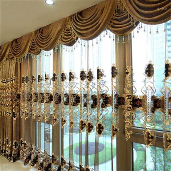 

curtain & drapes european embroidered gold curtains for the living room brown chenille blackout els bedroom1
