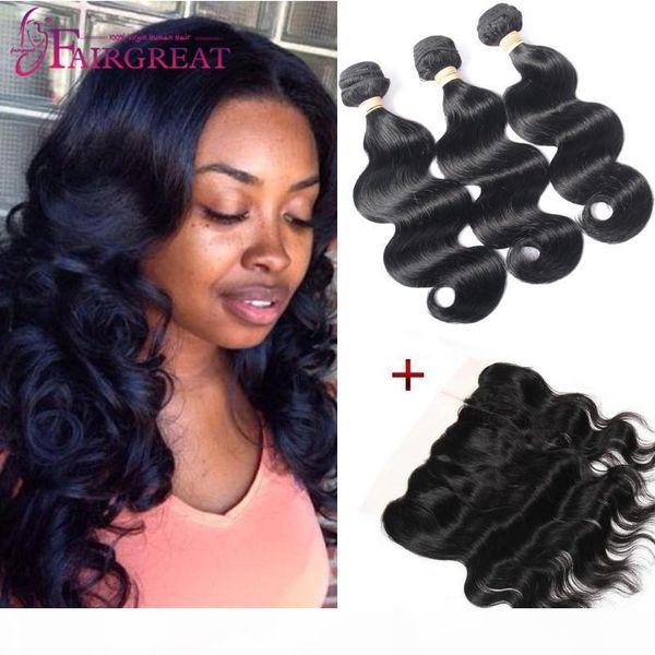 

body wave with lace frontal 3bundles brazilian body wave bundles with closure natural color brazilian hair with closure, Black
