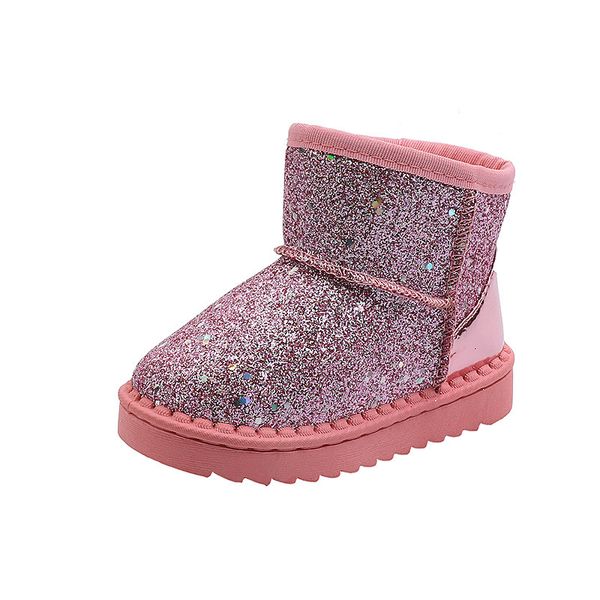 

children's ankle sequins leather 2020 kids winter for girl sports shoes plush warm boots 3 6  10 11 12 years, Black