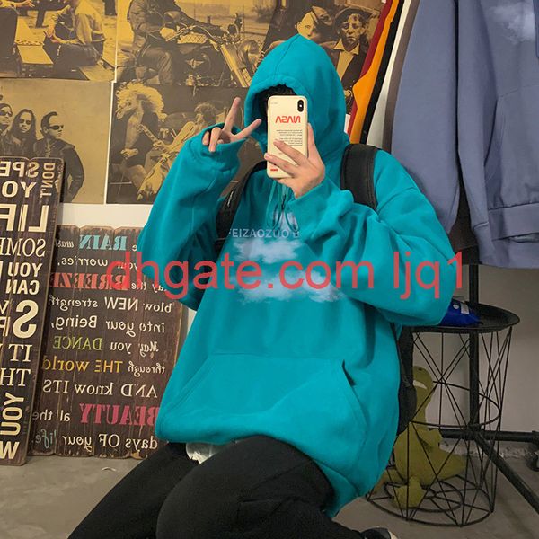 

autumn and winter plush sweater men's hooded fashion brand lazy style printed coat korean fashion casual pullover, Black