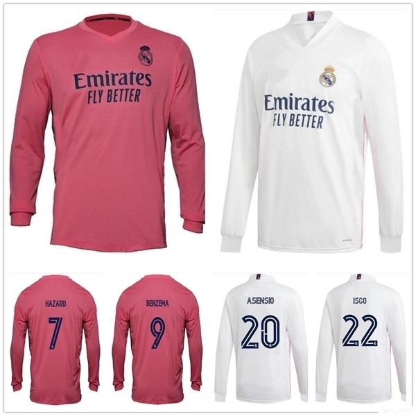 

20 21 real madrid hazard modric long sleeves soccer jerseys sergio ramos benzema isco bale mariano custom home away football shirt uniform, Black;yellow