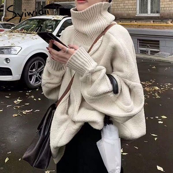 

syiwidii ​​turtleeneck свитер женщины плюс размер корейский лучший пуловер harajuku негабаритный длинный свитер свитер мода 2020 зимний новы, White;black