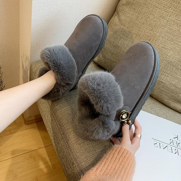 

snow winter boots women shoes woman outdoor fur warm sweet flock slip-on woolen ankle boot solid rhinestone casual boots female, Black
