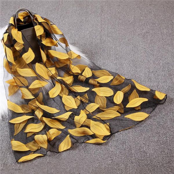

new scarf for women fashion leaf cut flowers shawl wrap summer beach cover up organza pashmina elegant lady neck scarves hijab wmtahw, Blue;gray