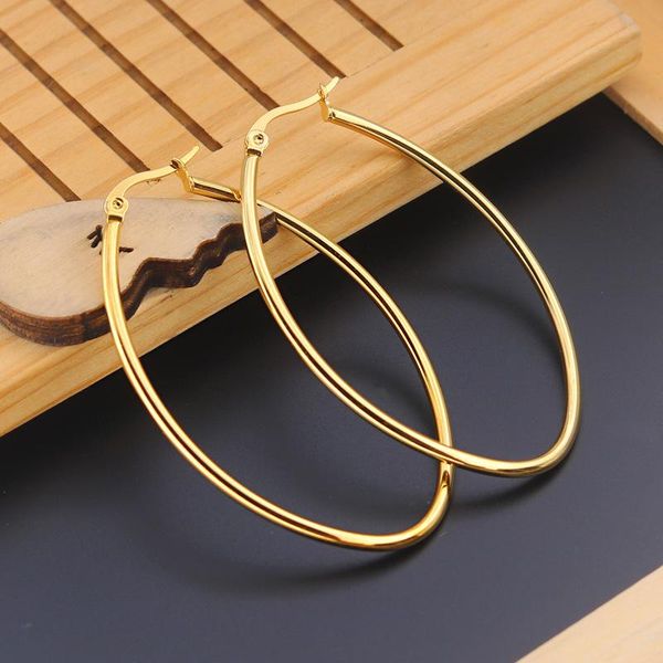 

hoop & huggie punk trendy stainless steel large earrings oval circle geometric round for women ladies fashion jewelry wholesale, Golden;silver