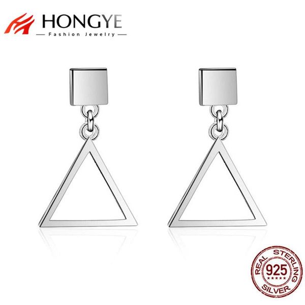 

dangle & chandelier hongye 925 sterling silver earrings square hollow triangle drop for women fashion style girl sterling-silver-jewelry