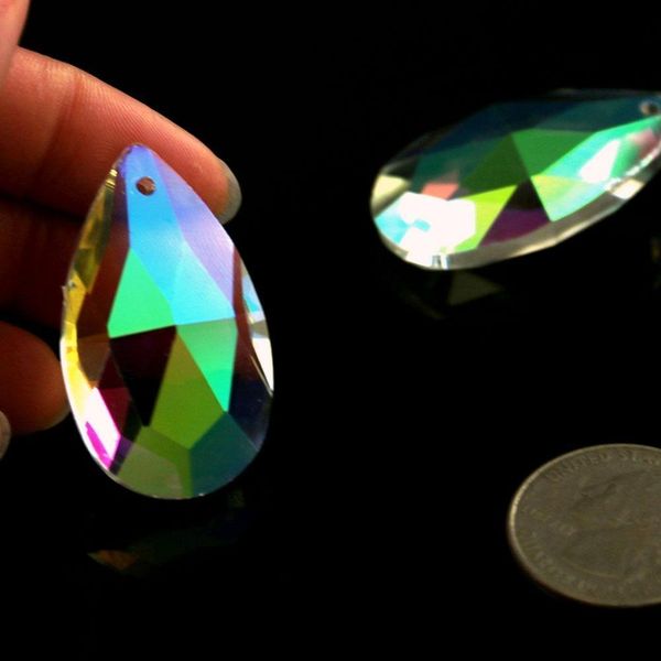 

5pc aurora 38mm iridescent faceted teardrop crystal chandelier prism hanging drop suncatcher fire polished ab charn spacer diy h bbyeay