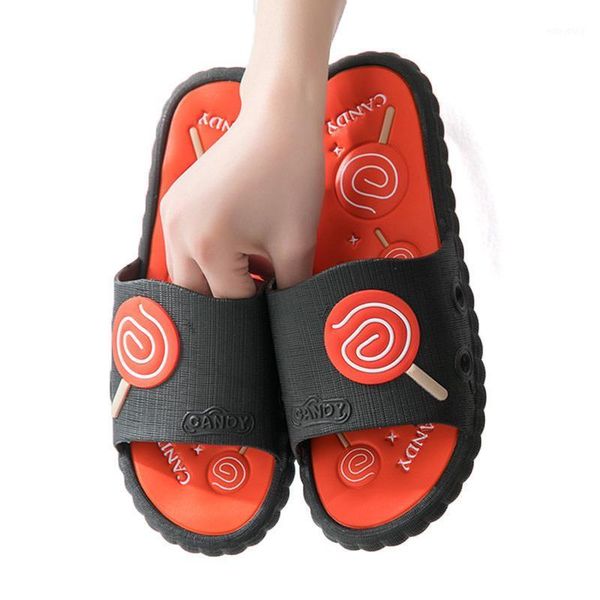 

fashion cartoon canday bathroom slippers men/women's home indoor comfort pvc slides shoes flat anti-skid female sandals1, Black