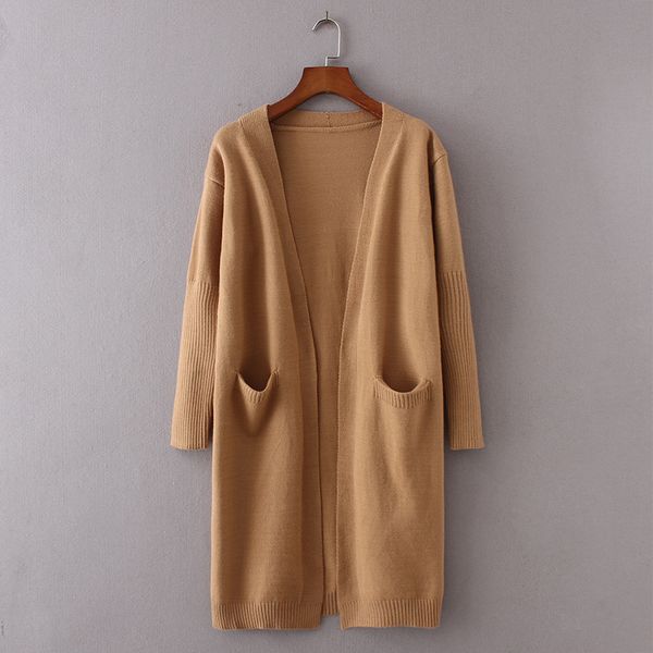 

2022 women's sweaters spring and autumn knitted loose long pocket cardigan casual retro fashion loose plus size sweater, White;black
