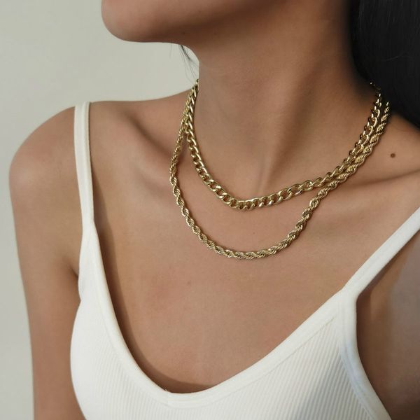 Mehrschichtige Halskette für Damen, geflochtene Goldketten, Wickel-Choker, Halsbänder, Modeschmuck, Will und Sandy