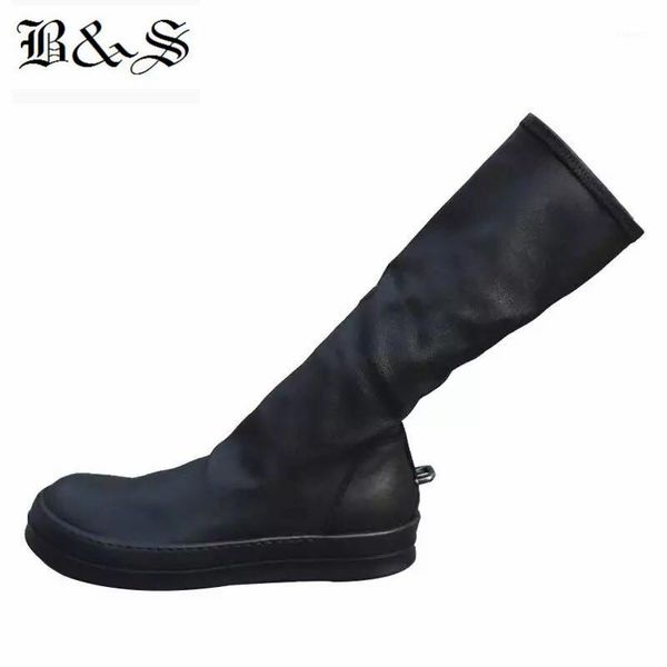 

boots black& street 2021 women punk rock iron hook genuine leather + stretch fabric high 38cm sock quality boots1