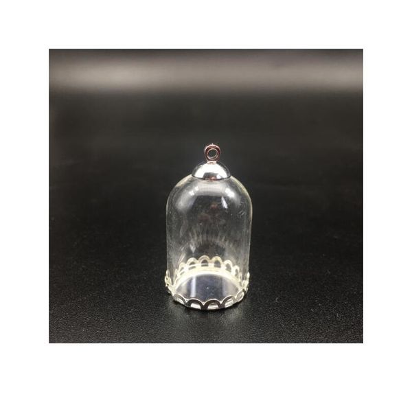 

50set 25*18mm hollow tube glass jar with silver setting tray beads cap set glass vials pendant craft display jewelry sqclje, Black
