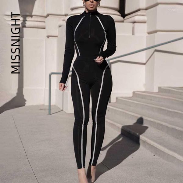 

missnight striped black joggers women set leggings zipper crop tshirt turtleneck tracksuit 2 piece set streetwear fall1, Gray