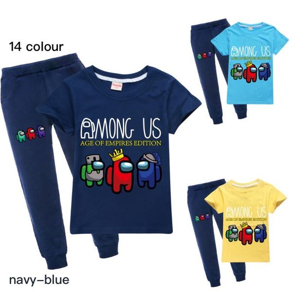 

among us printed children hoodies suit short sleeved sweatshirt +casual sport pants set fashion boy girl streetwear, White