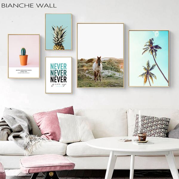 

landscape canvas poster nordic decoration horse palm pineapple cactus wall art print painting picture scandinavian home decor