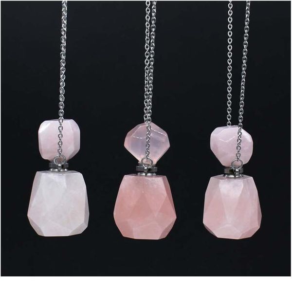 

natural gems faceted stone perfume bottle connectors healing quartz drusy essential oil bottle pendant for women qylbks, Black